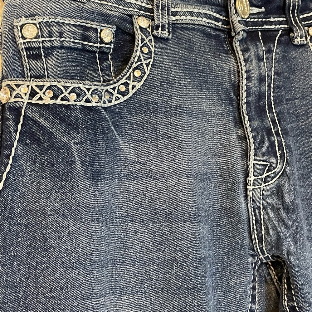 Angel Y2K Boho Chic Retro Flare Rhinestone Sequin Embellished Jeans, Sz 5 (2/4) - Picture 4 of 12